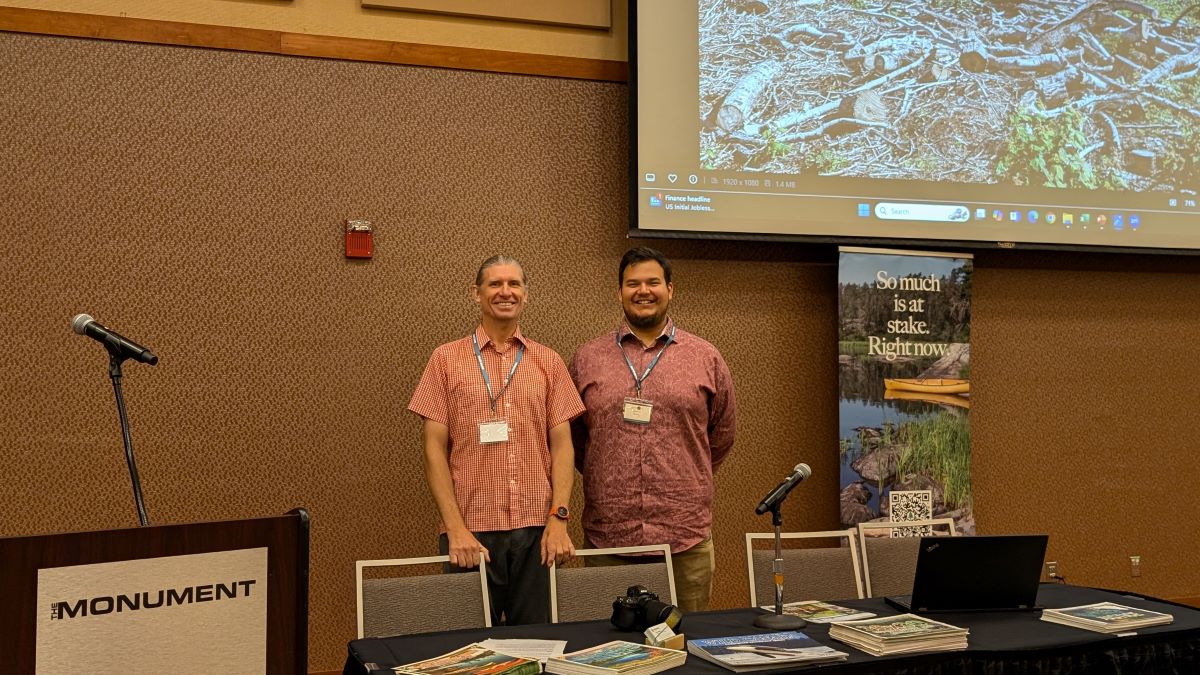 Wilderness and Water campaigner Eric Reder and Merick Young, Wuskwi Sipihk First Nation, speak at the World Wilderness Congress