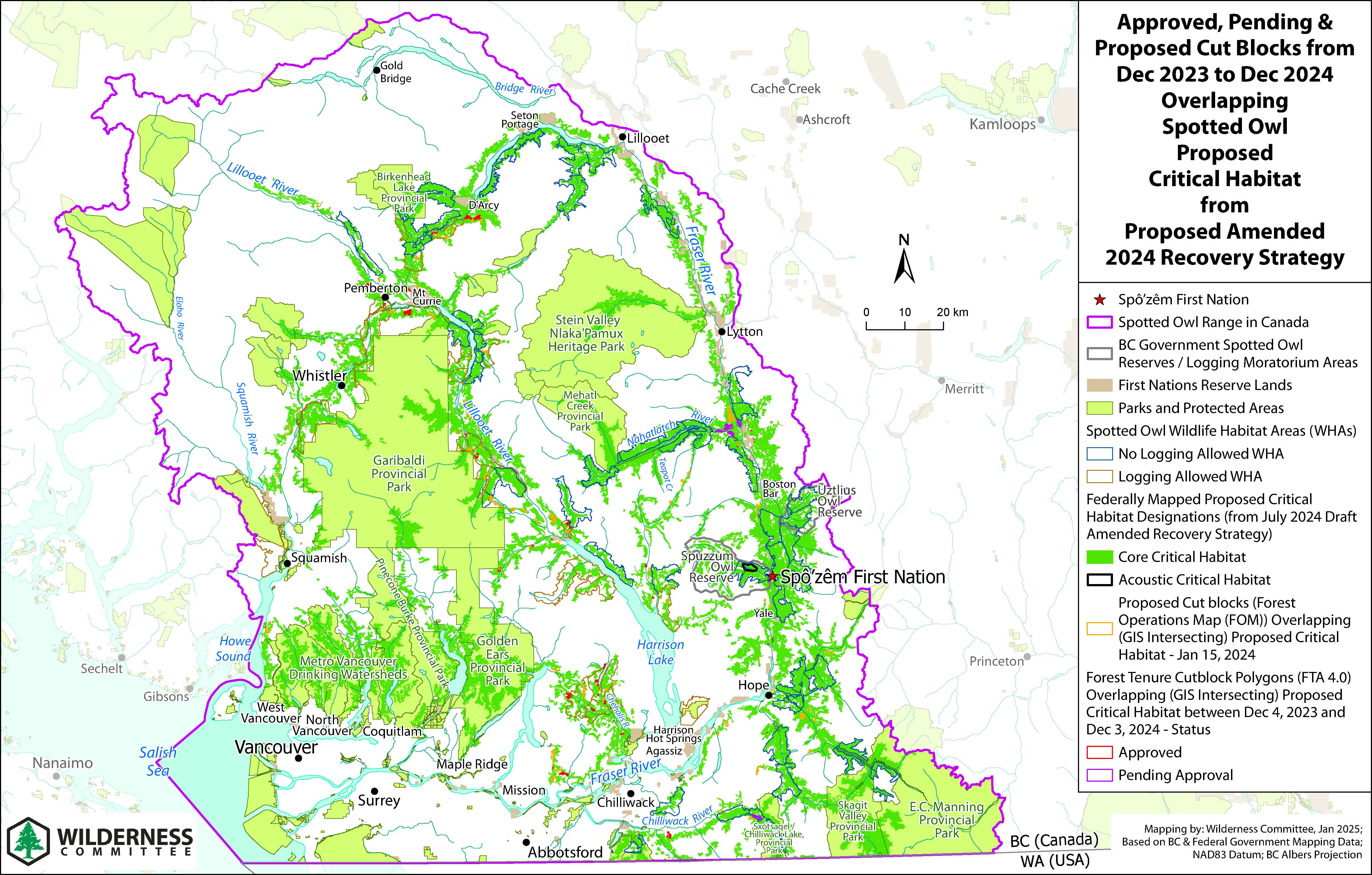 PDF Map Showing Spotted Owl Proposed Critical Habitat and Overlapping Approved, Pending and Proposed Logging Cut Blocks