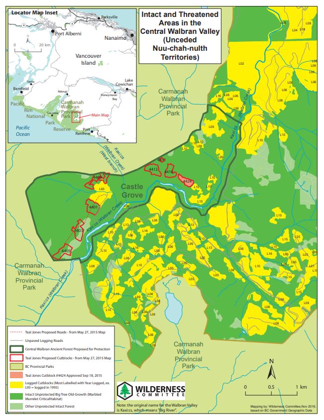 Intact and threatened areas in Central Walbran Valley