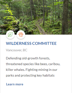 CanadaHelps Wilderness Committee entry page