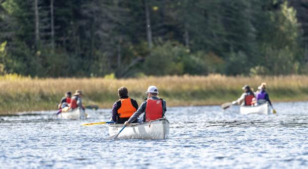 People canoeing on the lower Bird River on Sagkeeng First Nation territory